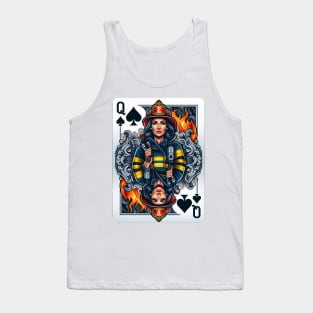 Female Firefighter Playing Card Queen Of Spades Tank Top